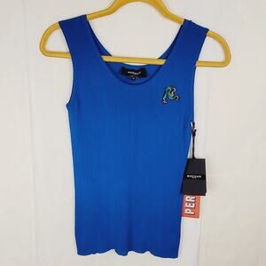 NWT Rochas Paris Blue Ribbed Logo Tank Top Size XL Designer Luxe Minimalist